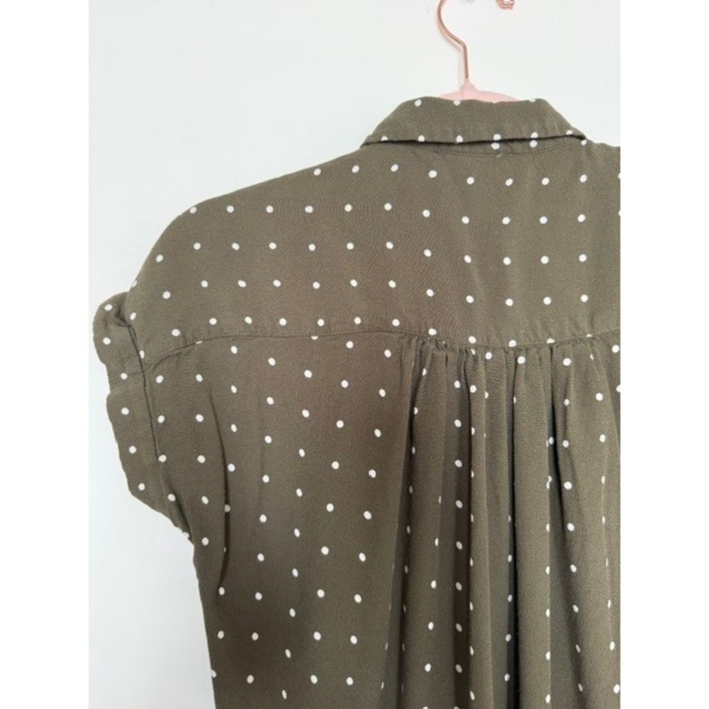 Madewell Olive Green Polka Dot Blouse | Draped Henley Top | Size XS - Picture 8 of 10